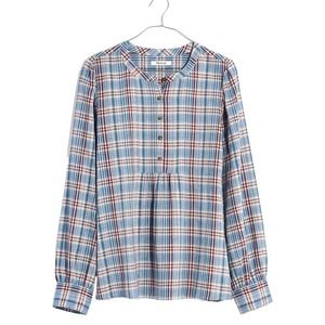 Madewell Leysfield Popover Shirt in Plaid Blue & Red Size Small